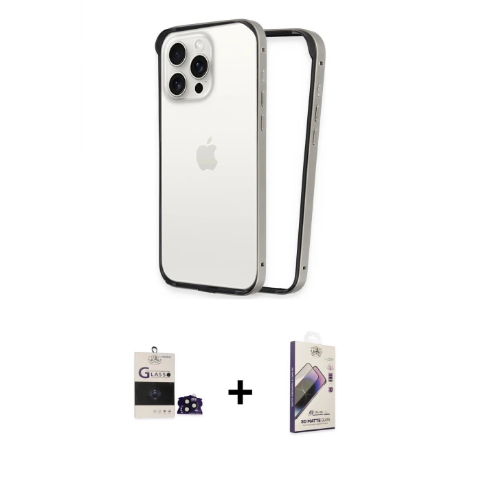 ieg™ iPhone 14 Pro Max Kılıf Pusula Asil Koleksiyonu - Siyah Bilvis 3D Mat Cam Ekran Koruyucu + Bilvis Titan Kamera Lens - SH