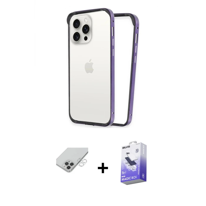 ieg™ iPhone 14 Pro Max Kılıf Pusula Asil Koleksiyonu - Siyah Bilvis 5in1 5D Magic Hayalet Cam Ekran Koruyucu + Band Metal Kamera Lens - GS