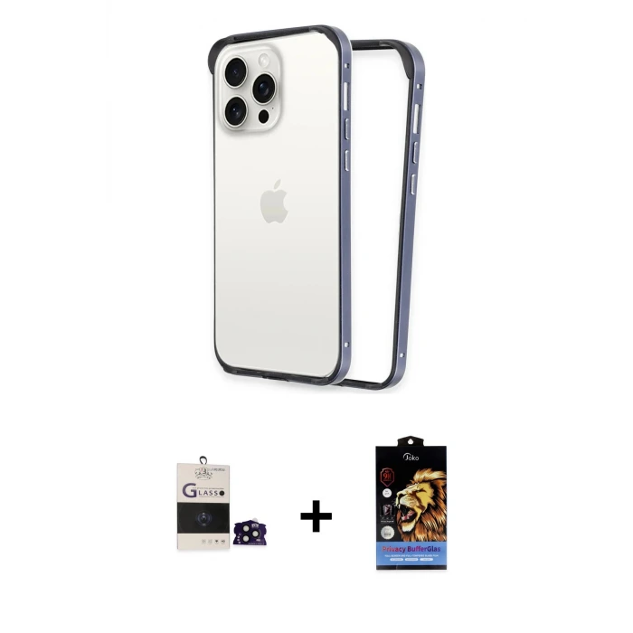 ieg™ iPhone 14 Pro Max Kılıf Pusula Asil Koleksiyonu - Siyah Buffer Hayalet Cam Ekran Koruyucu + Bilvis Titan Kamera Lens - SH
