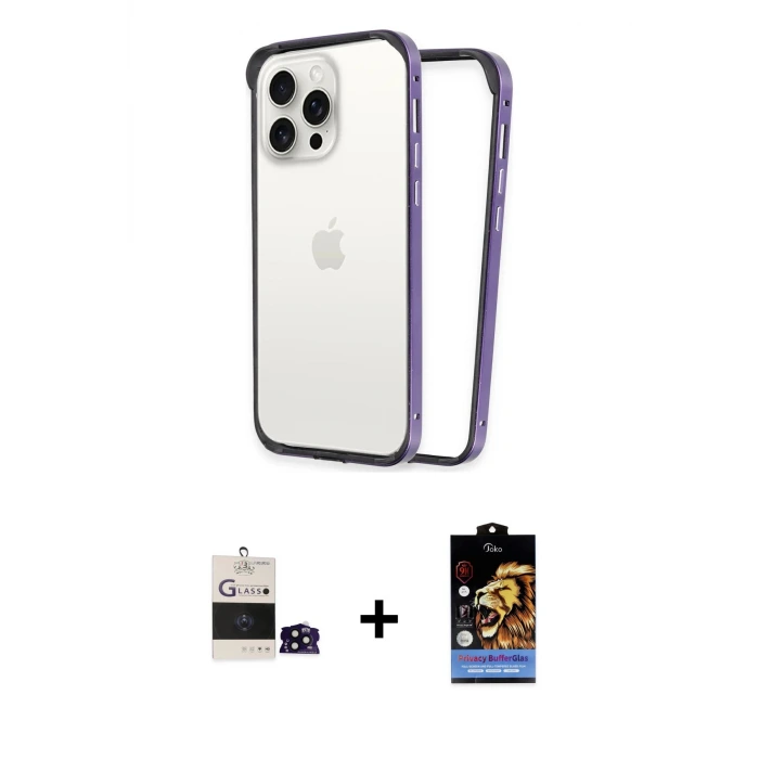 ieg™ iPhone 14 Pro Max Kılıf Pusula Asil Koleksiyonu - Siyah Buffer Hayalet Cam Ekran Koruyucu + Bilvis Titan Kamera Lens - SH