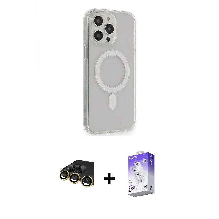 ieg™ iPhone 14 Pro Max Kılıf Pusula Çizgi Koleksiyonu - Siyah Bilvis 5in1 3D Magic Cam Ekran Koruyucu + Raze Metal Kamera Lens - GD