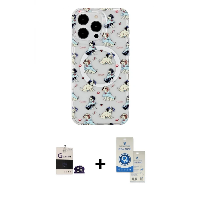 ieg™ iPhone 14 Pro Max Kılıf Pusula Form - Şeffaf Royal Nano Ekran Koruyucu + Bilvis Titan Kamera Lens - DNMR