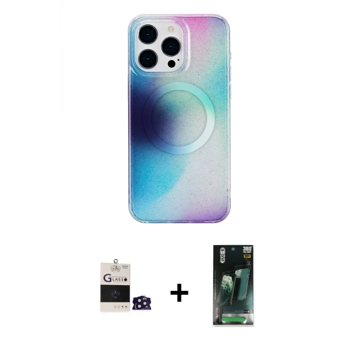 ieg™ iPhone 14 Pro Max Kılıf Pusula Form - Siyah 360 Mat Full Body Arka Koruyucu + Bilvis Titan Kamera Lens - DNMR
