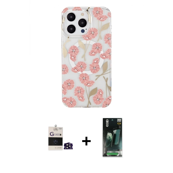 ieg™ iPhone 14 Pro Max Kılıf Pusula Form - Siyah 360 Mat Full Body Arka Koruyucu + Bilvis Titan Kamera Lens - DNMR