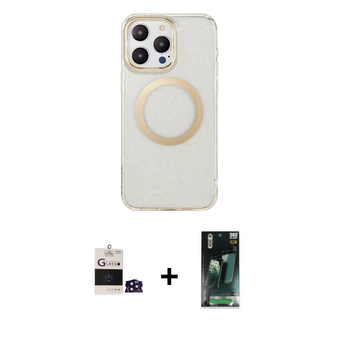 ieg™ iPhone 14 Pro Max Kılıf Pusula Form - Siyah 360 Mat Full Body Arka Koruyucu + Bilvis Titan Kamera Lens - DNMR