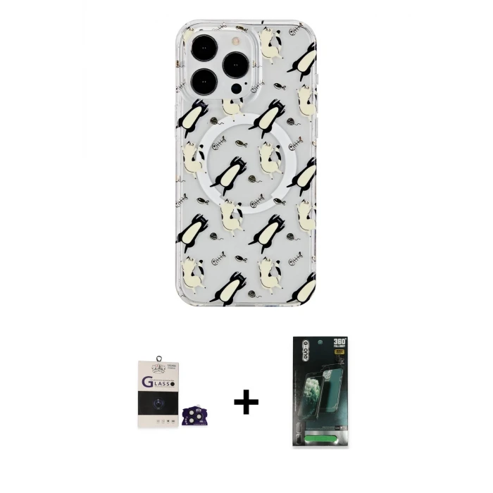 ieg™ iPhone 14 Pro Max Kılıf Pusula Form - Siyah 360 Mat Full Body Arka Koruyucu + Bilvis Titan Kamera Lens - DNMR