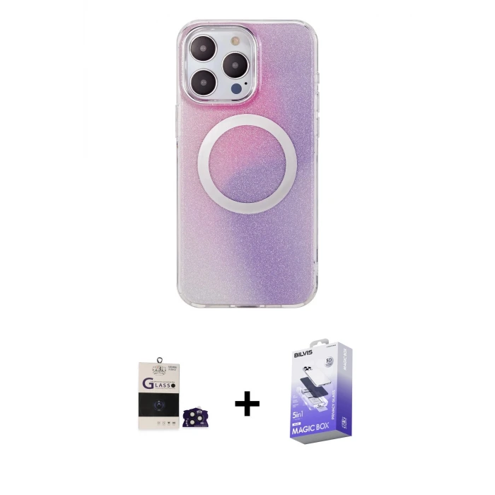 ieg™ iPhone 14 Pro Max Kılıf Pusula Form - Siyah Bilvis 5in1 5D Magic Hayalet Cam Ekran Koruyucu + Bilvis Titan Kamera Lens - DNMR