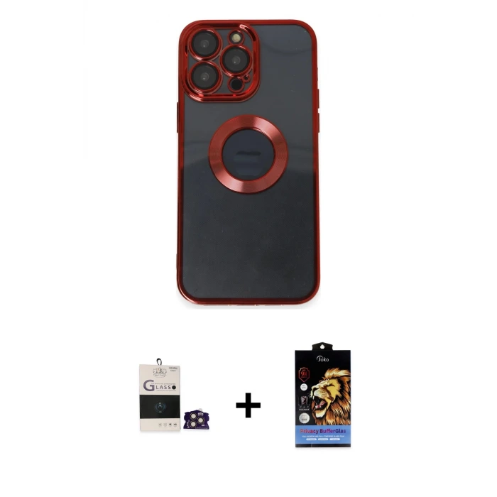 ieg™ iPhone 14 Pro Max Kılıf Pusula Form - Siyah Buffer Hayalet Cam Ekran Koruyucu + Bilvis Titan Kamera Lens - GD