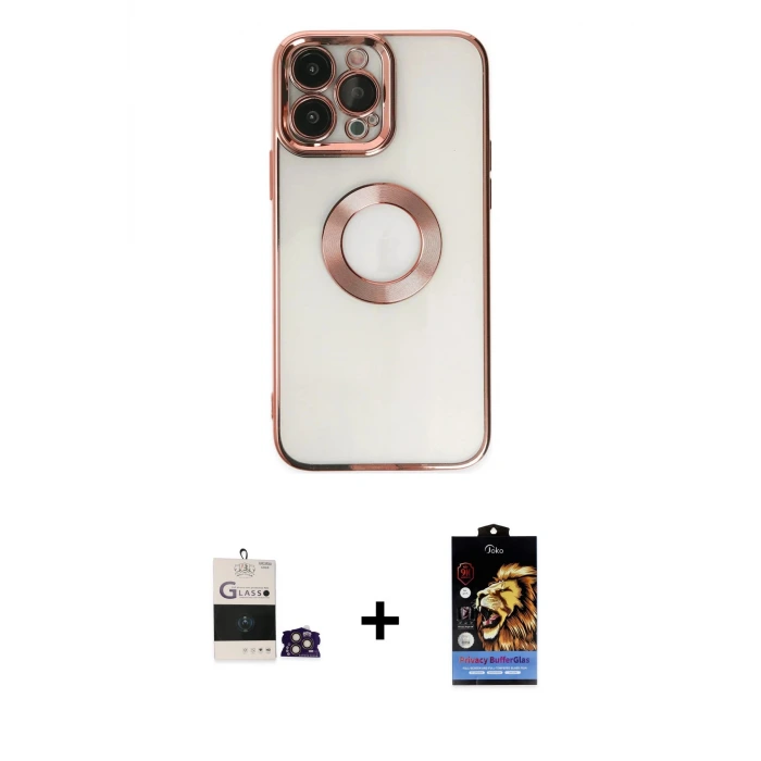 ieg™ iPhone 14 Pro Max Kılıf Pusula Form - Siyah Buffer Hayalet Cam Ekran Koruyucu + Bilvis Titan Kamera Lens - GD
