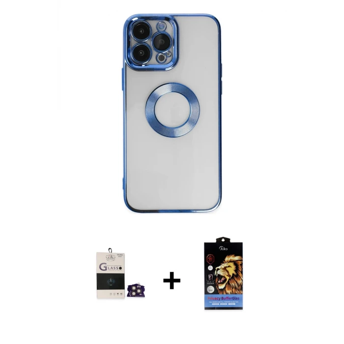 ieg™ iPhone 14 Pro Max Kılıf Pusula Form - Siyah Buffer Hayalet Cam Ekran Koruyucu + Bilvis Titan Kamera Lens - GD