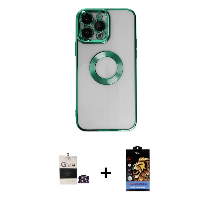 ieg™ iPhone 14 Pro Max Kılıf Pusula Form - Siyah Buffer Hayalet Cam Ekran Koruyucu + Bilvis Titan Kamera Lens - GD