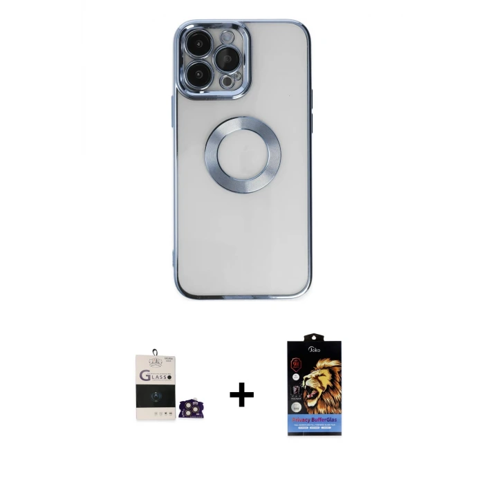 ieg™ iPhone 14 Pro Max Kılıf Pusula Form - Siyah Buffer Hayalet Cam Ekran Koruyucu + Bilvis Titan Kamera Lens - GD