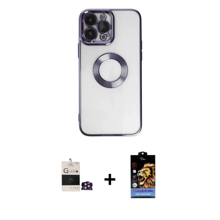 ieg™ iPhone 14 Pro Max Kılıf Pusula Form - Siyah Buffer Hayalet Cam Ekran Koruyucu + Bilvis Titan Kamera Lens - GD