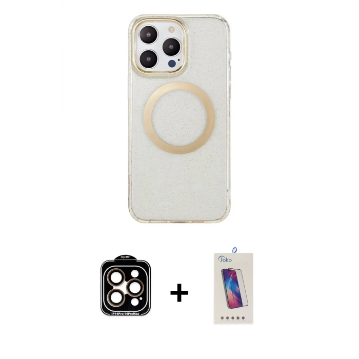 ieg™ iPhone 14 Pro Max Kılıf Pusula Form - Siyah Joko 5D Cam + PVD Metal Kamera Lens - TU