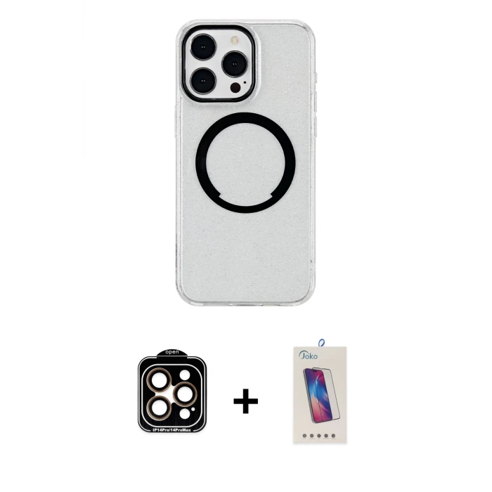 ieg™ iPhone 14 Pro Max Kılıf Pusula Form - Siyah Joko 5D Cam + PVD Metal Kamera Lens - TU