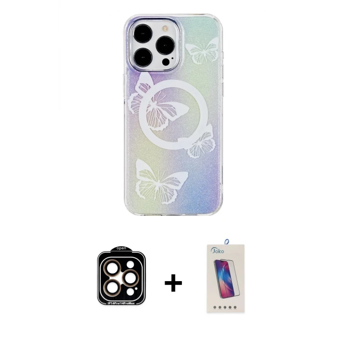 ieg™ iPhone 14 Pro Max Kılıf Pusula Form - Siyah Joko 5D Cam + PVD Metal Kamera Lens - TU