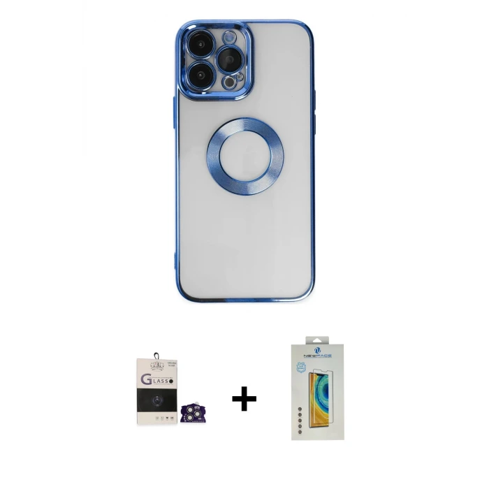 ieg™ iPhone 14 Pro Max Kılıf Pusula Form - Siyah Polymer Nano Ekran Koruyucu + Bilvis Titan Kamera Lens - GS