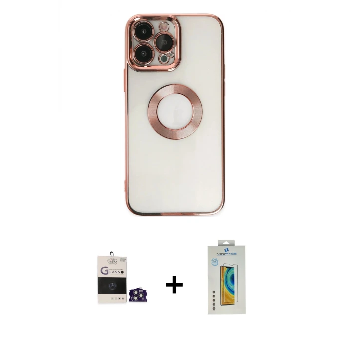 ieg™ iPhone 14 Pro Max Kılıf Pusula Form - Siyah Polymer Nano Ekran Koruyucu + Bilvis Titan Kamera Lens - GS