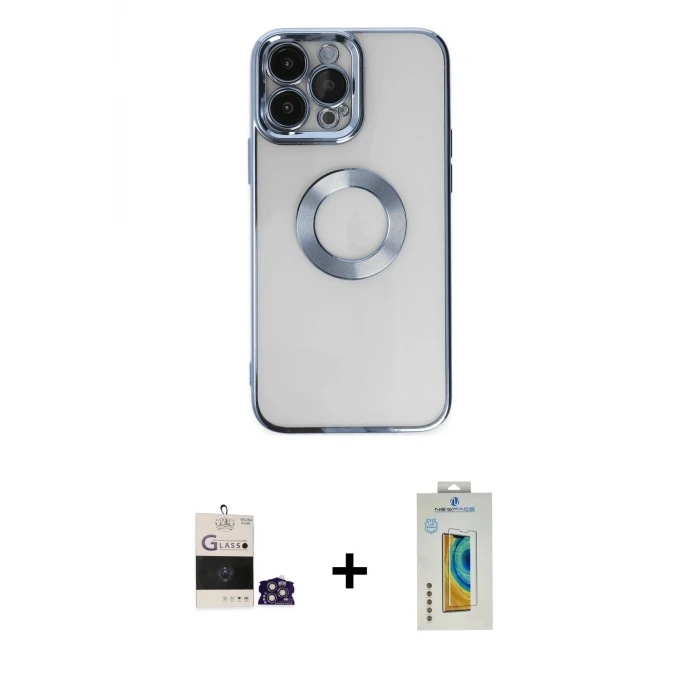 ieg™ iPhone 14 Pro Max Kılıf Pusula Form - Siyah Polymer Nano Ekran Koruyucu + Bilvis Titan Kamera Lens - GS