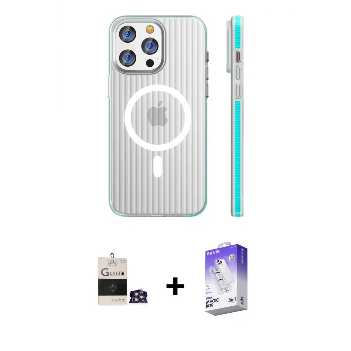 ieg™ iPhone 14 Pro Max Kılıf Pusula Minimal Koleksiyonu - Siyah Bilvis 5in1 3D Magic Cam Ekran Koruyucu + Bilvis Titan Kamera Lens - GS