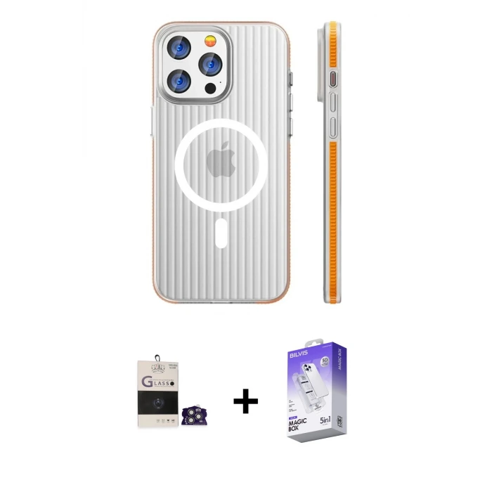 ieg™ iPhone 14 Pro Max Kılıf Pusula Minimal Koleksiyonu - Siyah Bilvis 5in1 3D Magic Cam Ekran Koruyucu + Bilvis Titan Kamera Lens - GS