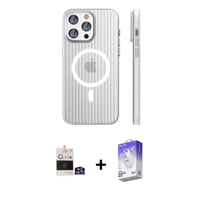ieg™ iPhone 14 Pro Max Kılıf Pusula Minimal Koleksiyonu - Siyah Bilvis 5in1 3D Magic Cam Ekran Koruyucu + Bilvis Titan Kamera Lens - GS
