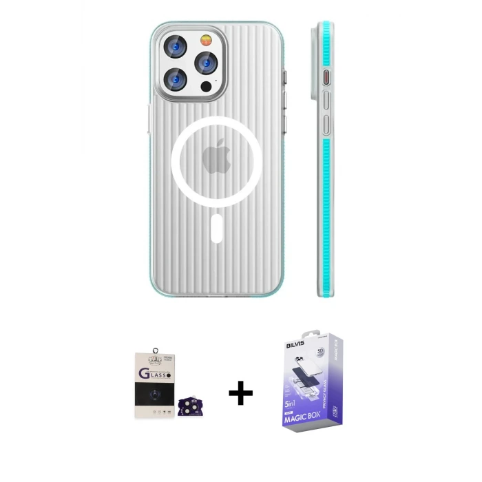ieg™ iPhone 14 Pro Max Kılıf Pusula Minimal Koleksiyonu - Siyah Bilvis 5in1 5D Magic Hayalet Cam Ekran Koruyucu + Bilvis Titan Kamera Lens - DNMR