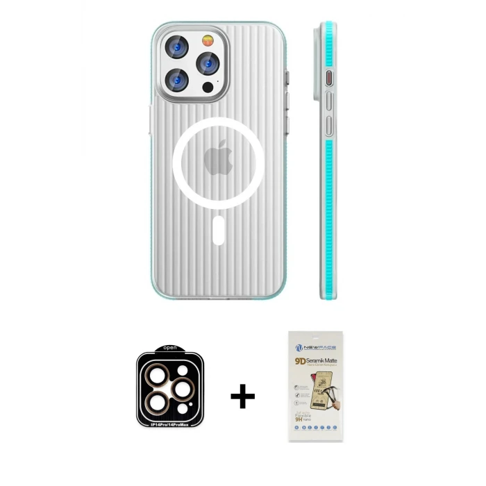 ieg™ iPhone 14 Pro Max Kılıf Pusula Minimal Koleksiyonu - Siyah Mat Seramik Nano Ekran Koruyucu + PVD Metal Kamera Lens - TU
