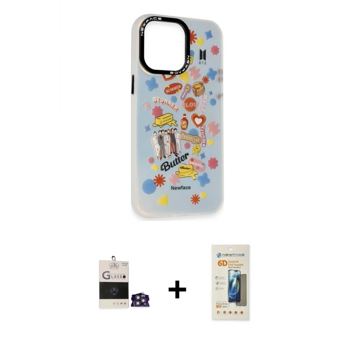 ieg™ iPhone 14 Pro Max Kılıf Siluet Çizgi Koleksiyonu - Siyah 6D Mat Seramik Hayalet Nano Ekran Koruyucu + Bilvis Titan Kamera Lens - GS