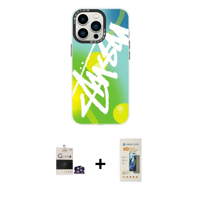 ieg™ iPhone 14 Pro Max Kılıf Siluet Çizgi Koleksiyonu - Siyah 6D Mat Seramik Hayalet Nano Ekran Koruyucu + Bilvis Titan Kamera Lens - GS