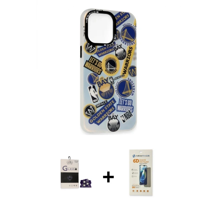 ieg™ iPhone 14 Pro Max Kılıf Siluet Çizgi Koleksiyonu - Siyah 6D Mat Seramik Hayalet Nano Ekran Koruyucu + Bilvis Titan Kamera Lens - GS