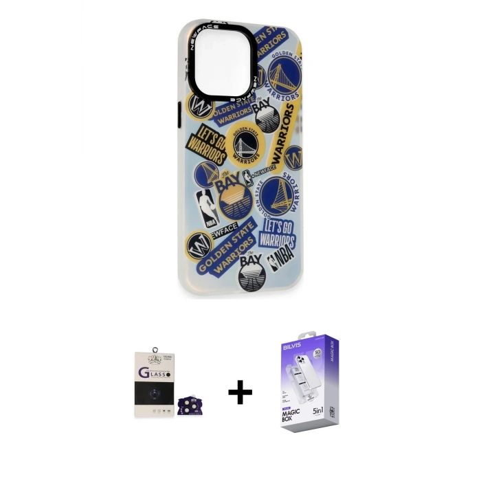 ieg™ iPhone 14 Pro Max Kılıf Siluet Çizgi Koleksiyonu - Siyah Bilvis 5in1 3D Magic Cam Ekran Koruyucu + Bilvis Titan Kamera Lens - DNMR