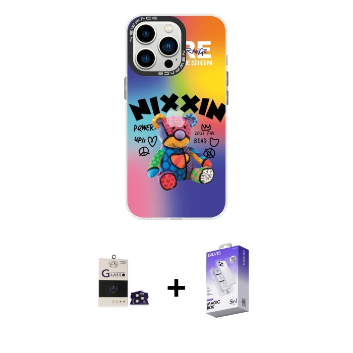 ieg™ iPhone 14 Pro Max Kılıf Siluet Çizgi Koleksiyonu - Siyah Bilvis 5in1 3D Magic Cam Ekran Koruyucu + Bilvis Titan Kamera Lens - DNMR
