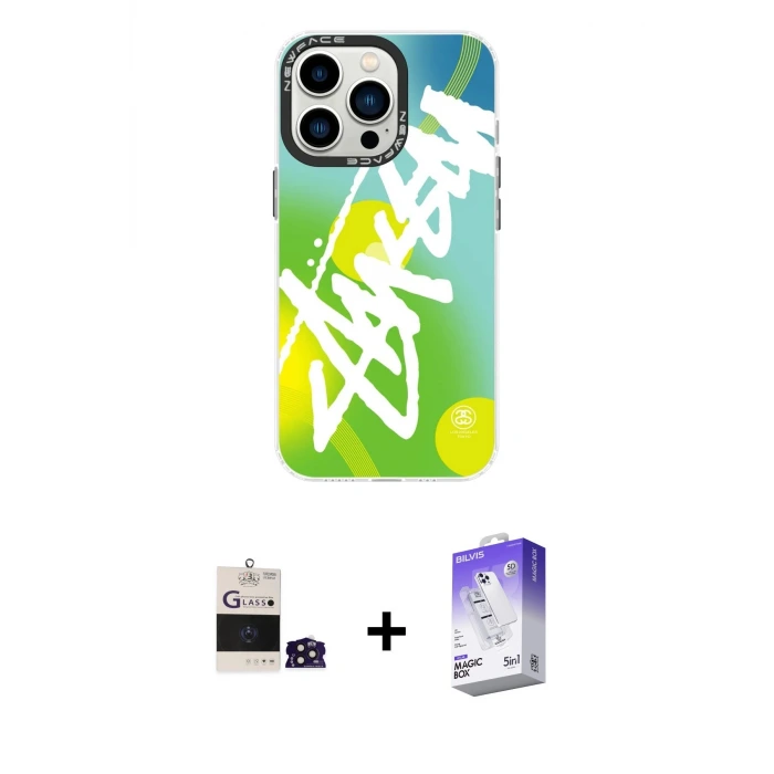 ieg™ iPhone 14 Pro Max Kılıf Siluet Çizgi Koleksiyonu - Siyah Bilvis 5in1 3D Magic Cam Ekran Koruyucu + Bilvis Titan Kamera Lens - DNMR