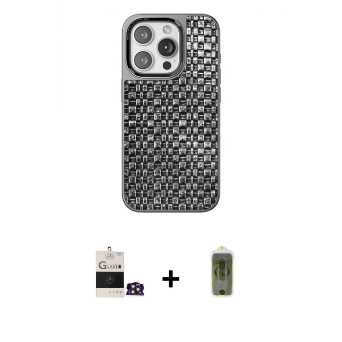 ieg™ iPhone 14 Pro Max Kılıf Siluet Form Serisi - Siyah Joko Magic 5D Hayalet Cam + Bilvis Titan Kamera Lens - GD