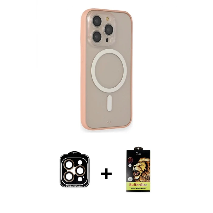 ieg™ iPhone 14 Pro Max Kılıf Siluet Işık Koleksiyonu - Siyah Buffer Cam Ekran Koruyucu + PVD Metal Kamera Lens - TU