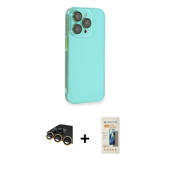 ieg™ iPhone 14 Pro Max Kılıf Siluet Minimal Özel Seri - Siyah 6D Mat Seramik Hayalet Nano Ekran Koruyucu + Raze Metal Kamera Lens - GD