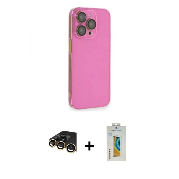 ieg™ iPhone 14 Pro Max Kılıf Siluet Minimal Özel Seri - Siyah Polymer Nano Ekran Koruyucu + Raze Metal Kamera Lens - GD