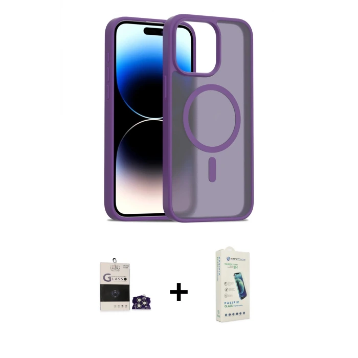 ieg™ iPhone 14 Pro Max Kılıf Siluet Minimal Prime - Şeffaf Pasifik Cam Ekran Koruyucu + Bilvis Titan Kamera Lens - GS