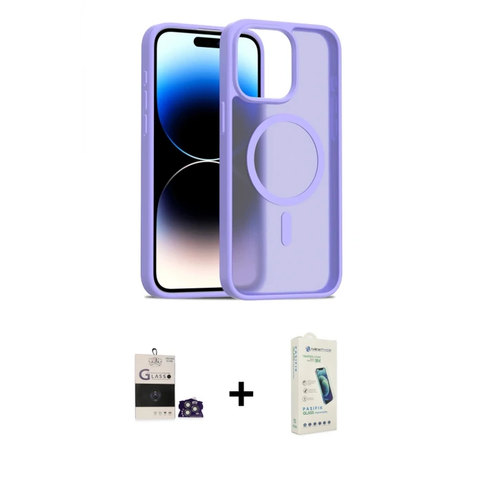 ieg™ iPhone 14 Pro Max Kılıf Siluet Minimal Prime - Şeffaf Pasifik Cam Ekran Koruyucu + Bilvis Titan Kamera Lens - GS