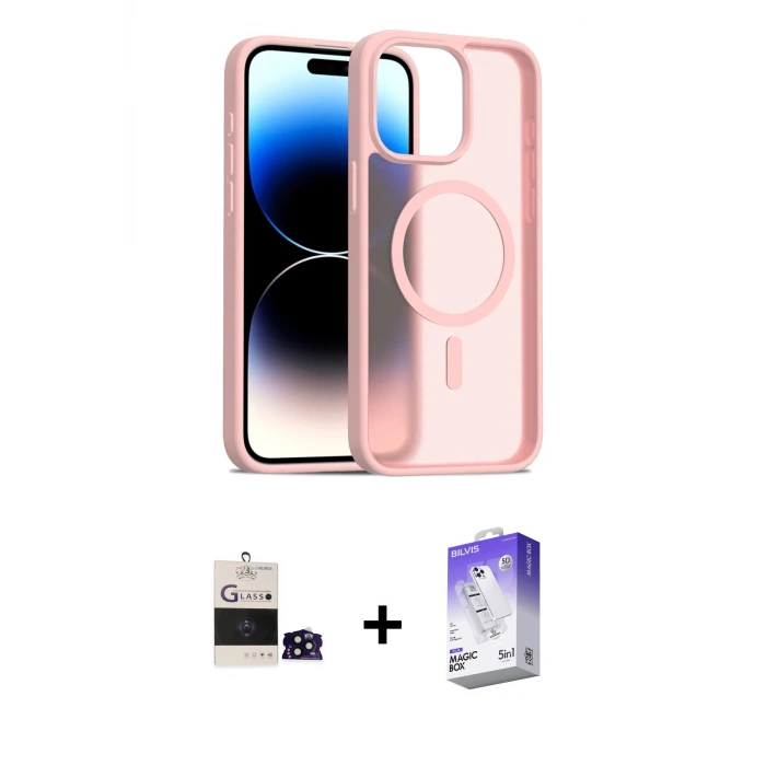 ieg™ iPhone 14 Pro Max Kılıf Siluet Minimal Prime - Siyah Bilvis 5in1 3D Magic Cam Ekran Koruyucu + Bilvis Titan Kamera Lens - SH