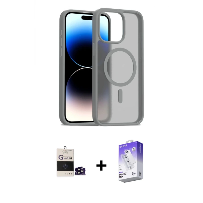 ieg™ iPhone 14 Pro Max Kılıf Siluet Minimal Prime - Siyah Bilvis 5in1 3D Magic Cam Ekran Koruyucu + Bilvis Titan Kamera Lens - SH