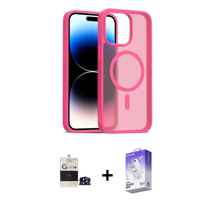 ieg™ iPhone 14 Pro Max Kılıf Siluet Minimal Prime - Siyah Bilvis 5in1 3D Magic Cam Ekran Koruyucu + Bilvis Titan Kamera Lens - SH