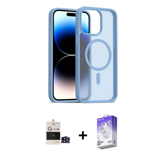 ieg™ iPhone 14 Pro Max Kılıf Siluet Minimal Prime - Siyah Bilvis 5in1 3D Magic Cam Ekran Koruyucu + Bilvis Titan Kamera Lens - SH