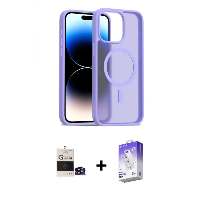 ieg™ iPhone 14 Pro Max Kılıf Siluet Minimal Prime - Siyah Bilvis 5in1 3D Magic Cam Ekran Koruyucu + Bilvis Titan Kamera Lens - SH