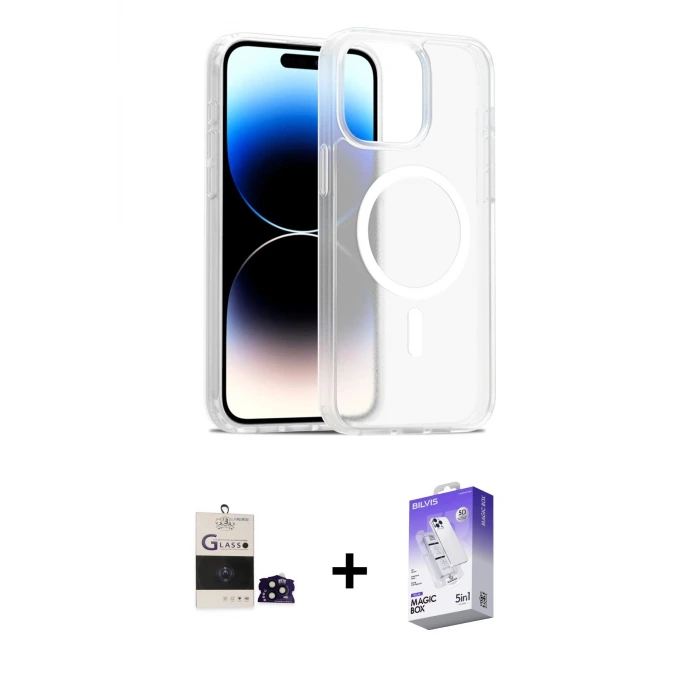 ieg™ iPhone 14 Pro Max Kılıf Siluet Minimal Prime - Siyah Bilvis 5in1 3D Magic Cam Ekran Koruyucu + Bilvis Titan Kamera Lens - SH