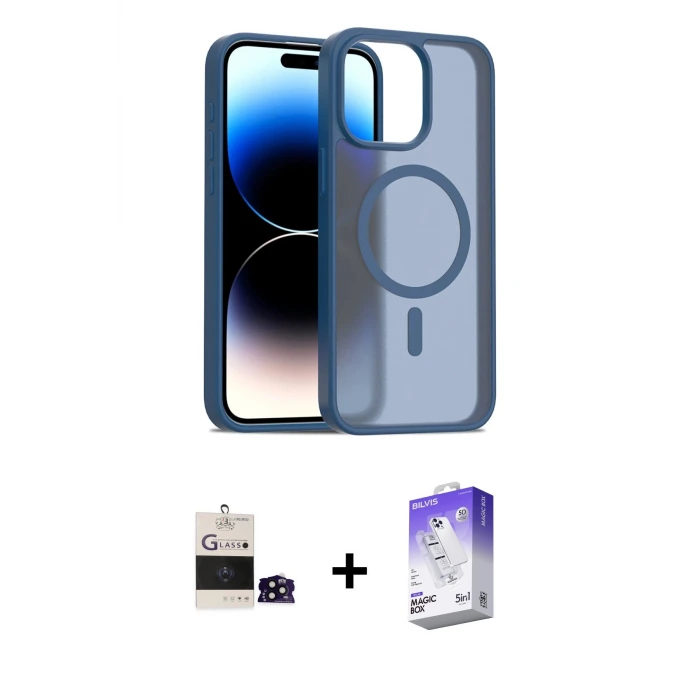 ieg™ iPhone 14 Pro Max Kılıf Siluet Minimal Prime - Siyah Bilvis 5in1 3D Magic Cam Ekran Koruyucu + Bilvis Titan Kamera Lens - SH