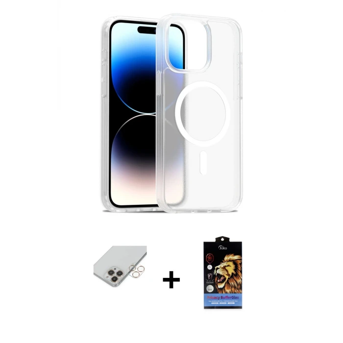 ieg™ iPhone 14 Pro Max Kılıf Siluet Minimal Prime - Siyah Buffer Hayalet Cam Ekran Koruyucu + Band Metal Kamera Lens - GD