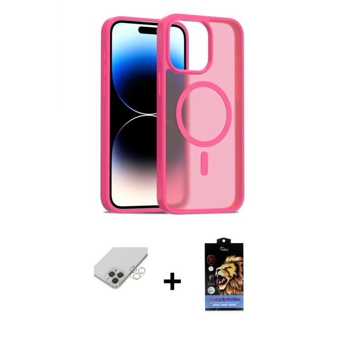 ieg™ iPhone 14 Pro Max Kılıf Siluet Minimal Prime - Siyah Buffer Hayalet Cam Ekran Koruyucu + Band Metal Kamera Lens - GD
