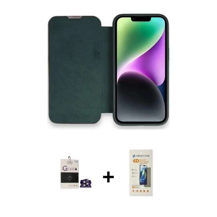 ieg™ iPhone 14 Pro Max Kılıf Siluet Minimal Serisi - Siyah 6D Mat Seramik Hayalet Nano Ekran Koruyucu + Bilvis Titan Kamera Lens - GS